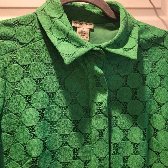 Vintage Andre Oliver Kelly Green Circle Collared Dress With Pockets Size 10 - Picture 4 of 6